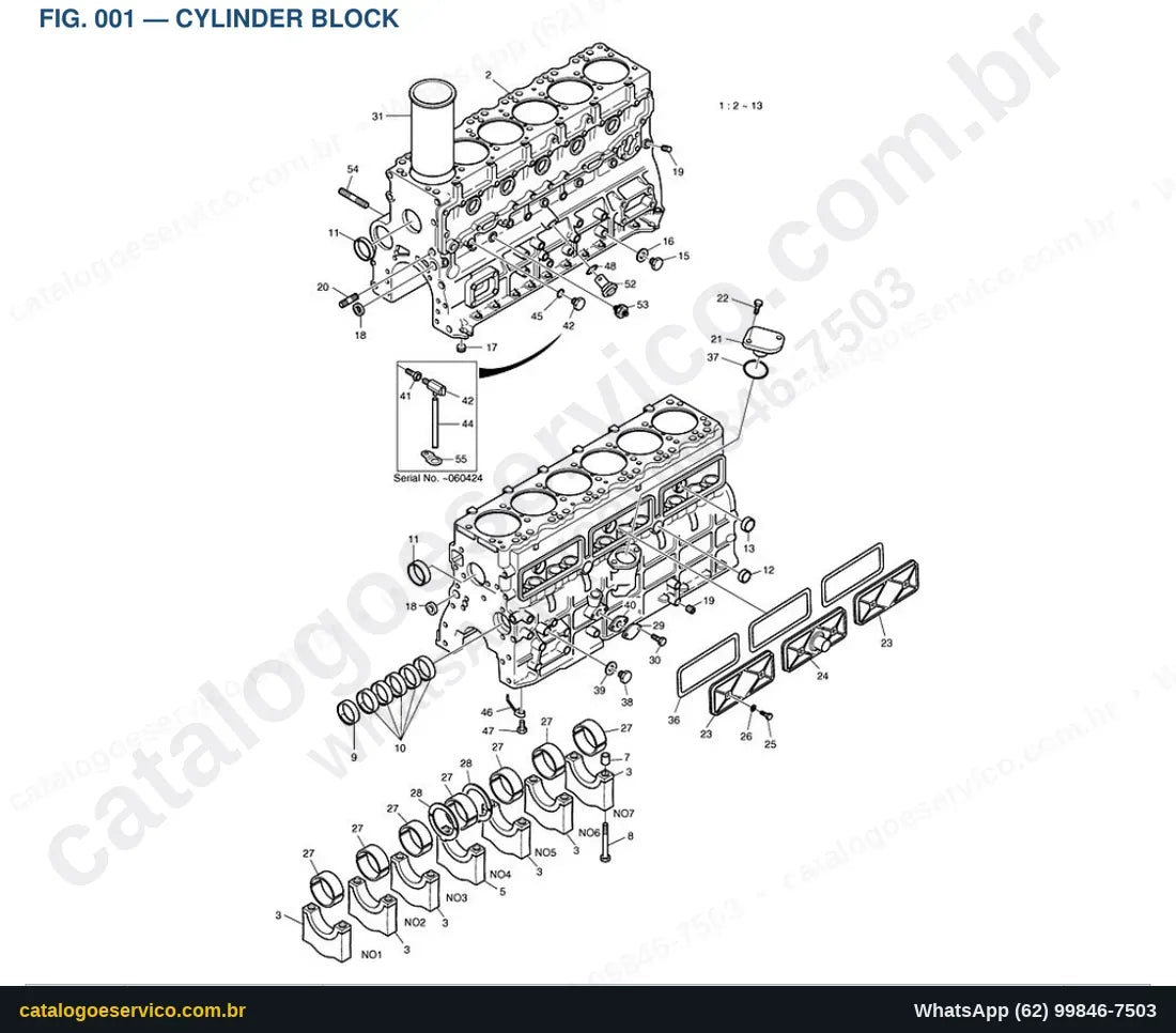 Vista explodida Cylinder Block - Catálogo de Peças Doosan Solar 175LC-V (DI EXP)