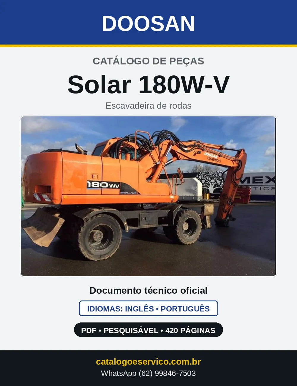 Capa do Catálogo de Peças Doosan Solar 180W-V em PDF, inglês e português