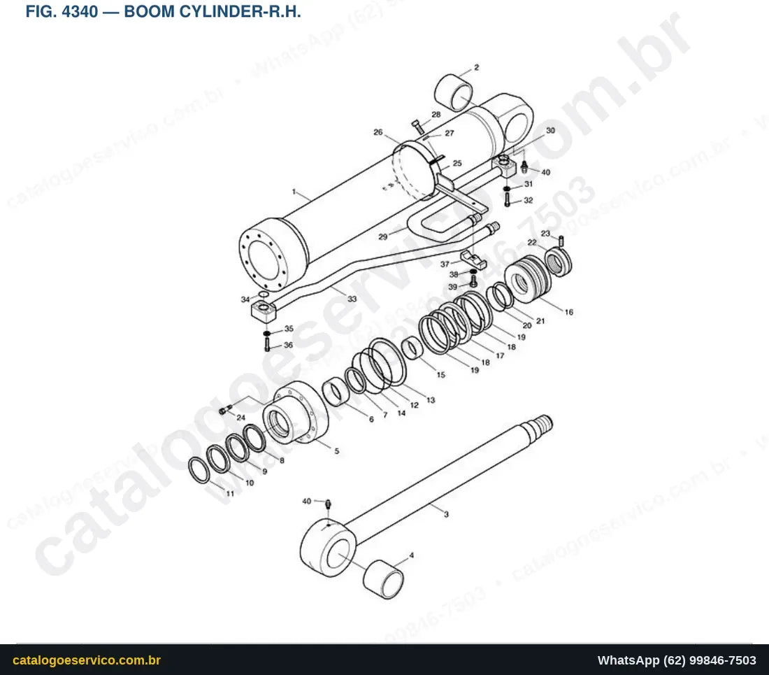 Vista explodida Boom Cylinder-R.H. - Catálogo de Peças Doosan Solar 180W-V