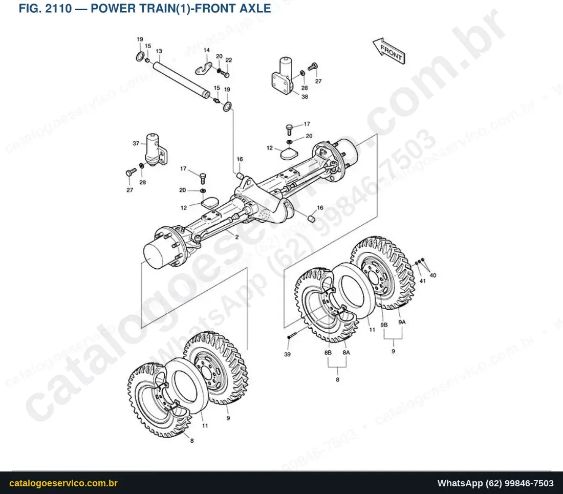 Vista explodida Power Train(1)-Front Axle - Catálogo de Peças Doosan Solar 185W-V