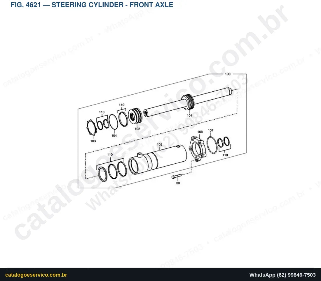 Vista explodida Steering Cylinder - Front Axle - Catálogo de Peças Doosan Solar 185W-V