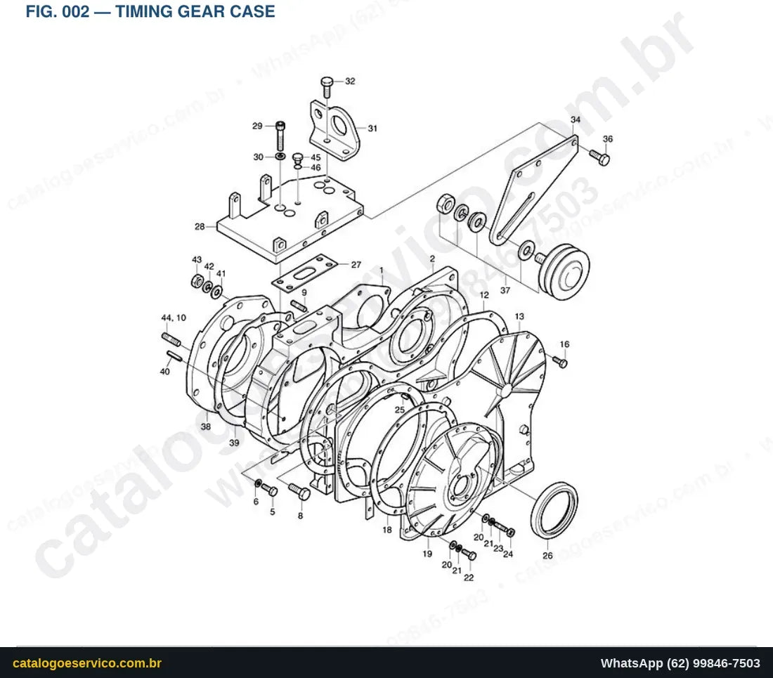 Vista explodida Timing Gear Case - Catálogo de Peças Doosan Solar 200W-III