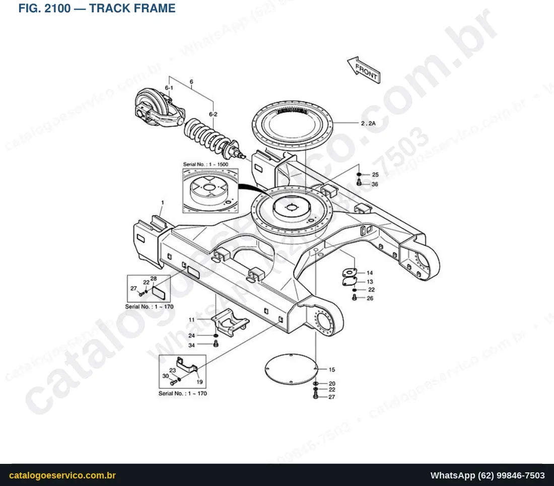 Vista explodida Track Frame - Catálogo de Peças Doosan Solar 220LC-V (DI EXP)