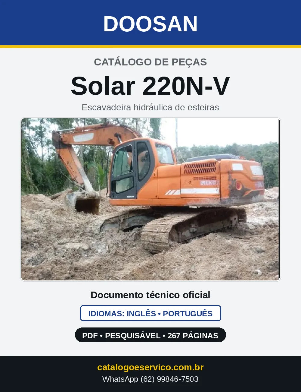 Capa do Catálogo de Peças Doosan Solar 220N-V em PDF, inglês e português