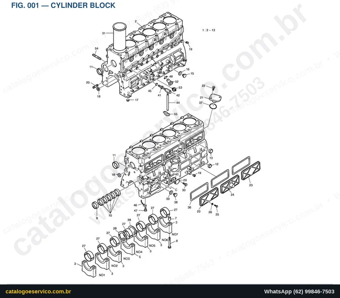 Vista explodida Cylinder Block - Catálogo de Peças Doosan Solar 220N-V
