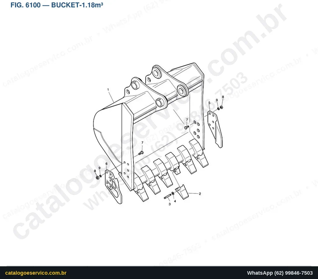 Vista explodida Bucket-1.18M³ - Catálogo de Peças Doosan Solar 220N-V