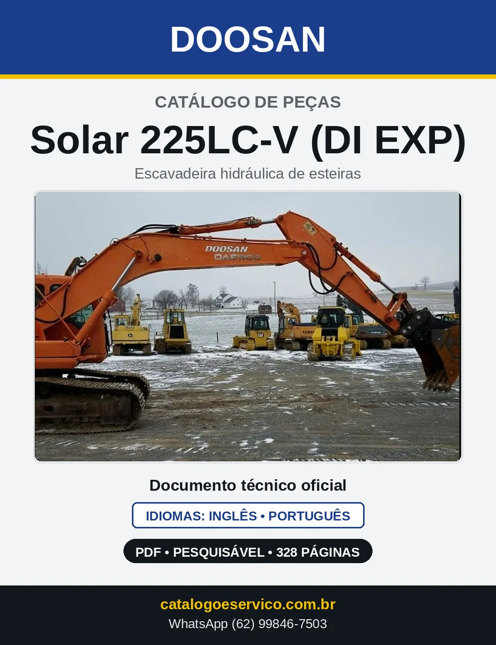 Capa do Catálogo de Peças Doosan Solar 225LC-V (DI EXP) em PDF, inglês e português