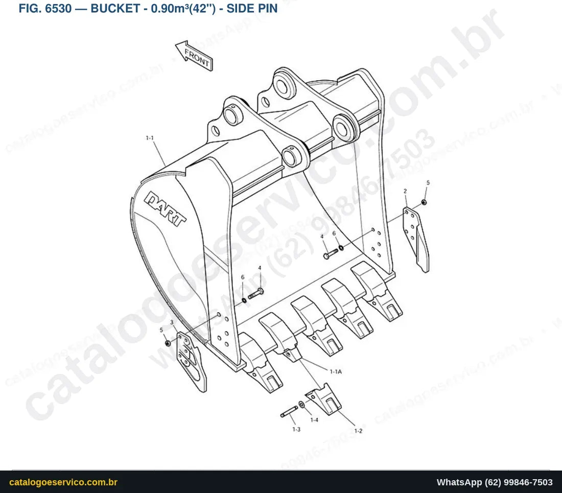 Vista explodida Bucket - 0.90M³(42") - Side Pin - Catálogo de Peças Doosan Solar 225LC-V (DIEU EXP)