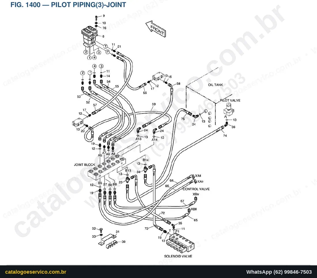 Vista explodida Pilot Piping(3)-Joint - Catálogo de Peças Doosan Solar 225LL