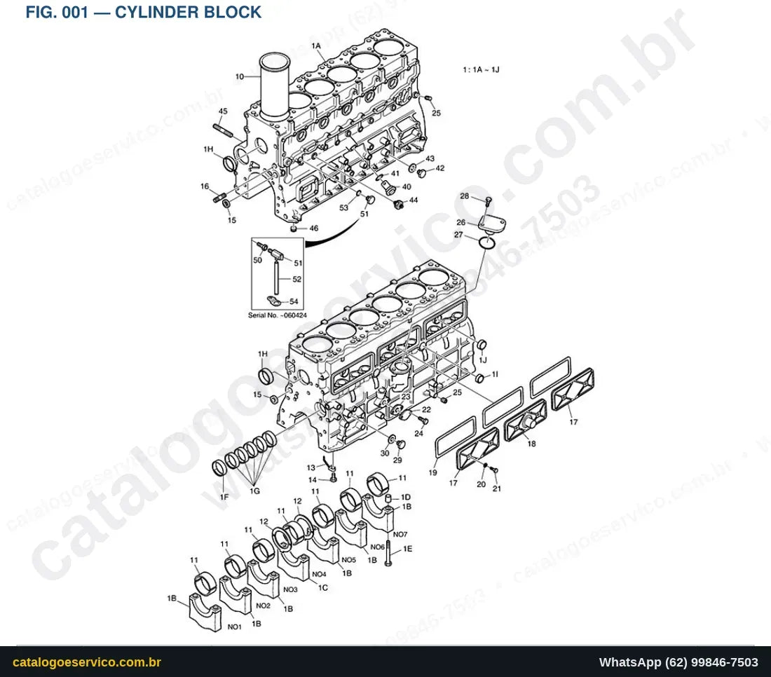 Vista explodida Cylinder Block - Catálogo de Peças Doosan Solar 225NLC-V
