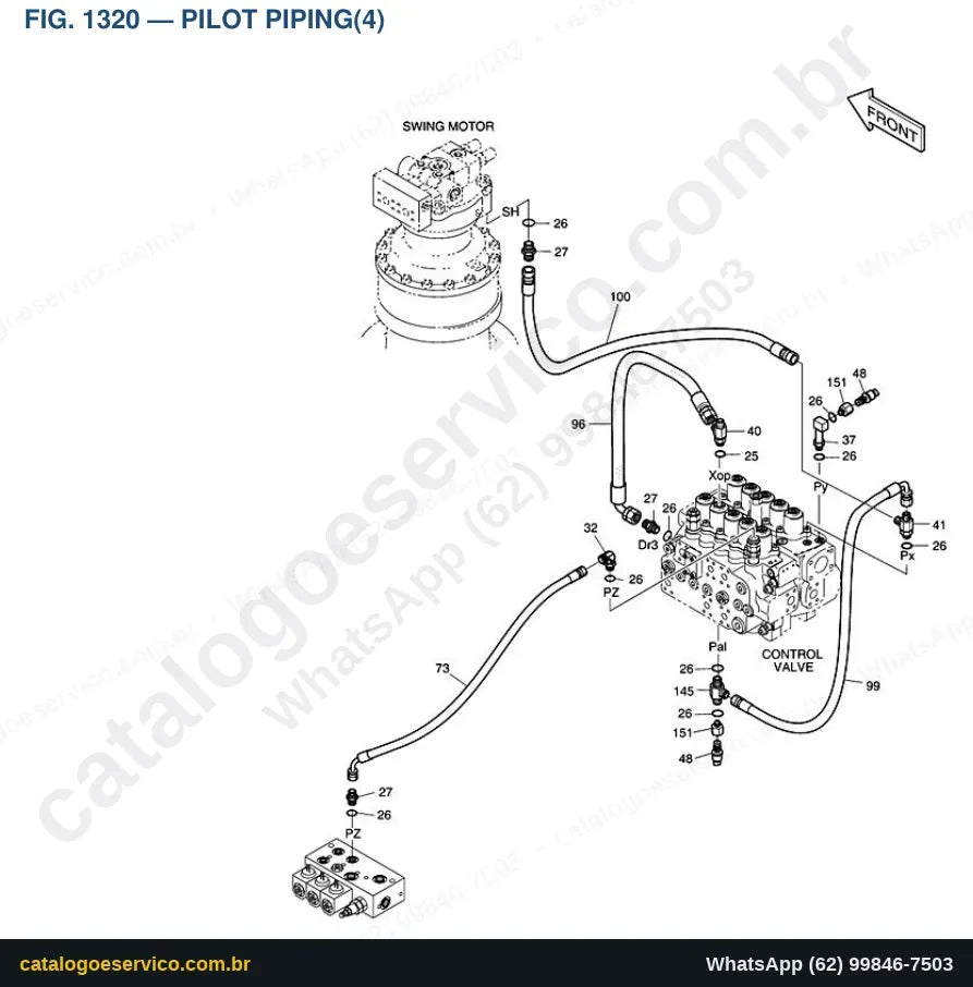 Vista explodida Pilot Piping(4) - Catálogo de Peças Doosan Solar 225NLC-V