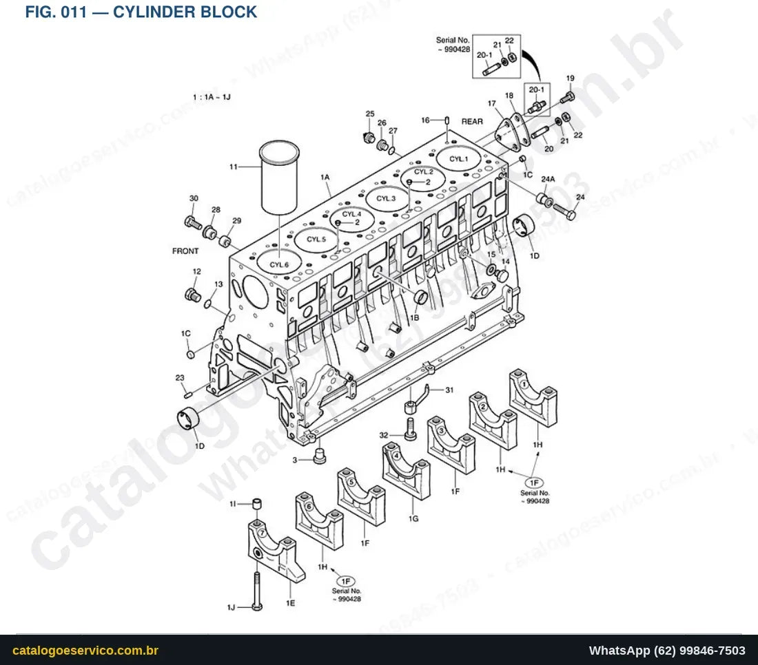 Vista explodida Cylinder Block - Catálogo de Peças Doosan Solar 290LC-V (DI EXP)
