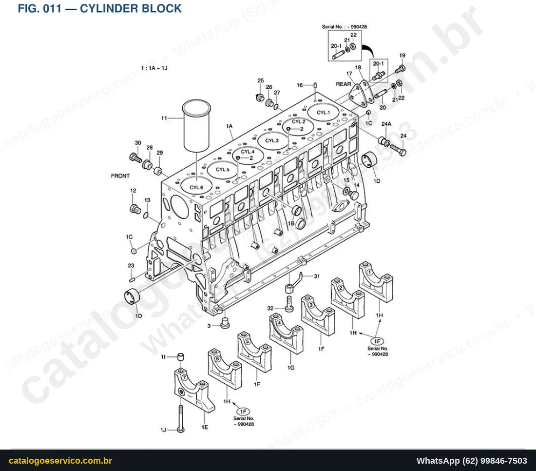 Vista explodida Cylinder Block - Catálogo de Peças Doosan Solar 290LC-V (DIEU EXP)