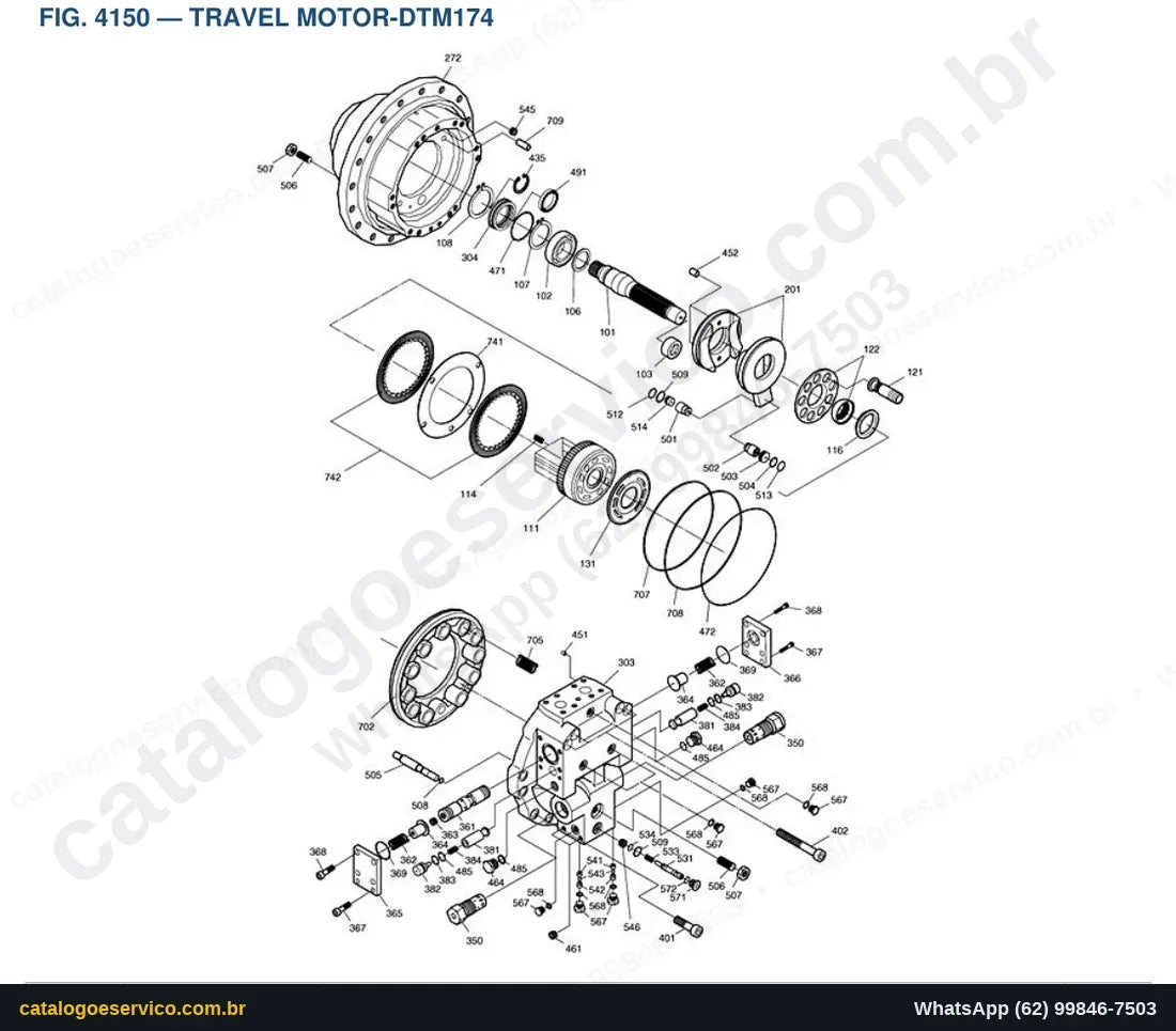 Vista explodida Travel Motor-Dtm174 - Catálogo de Peças Doosan Solar 300LC-V
