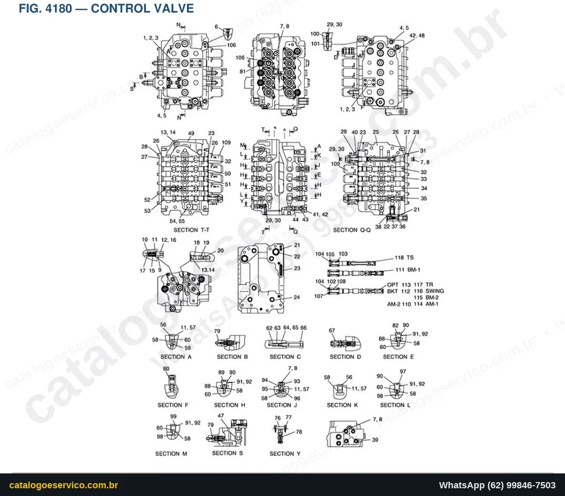Vista explodida Control Valve - Catálogo de Peças Doosan Solar 300LL