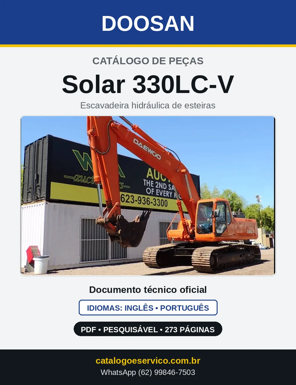 Capa do Catálogo de Peças Doosan Solar 330LC-V em PDF, inglês e português