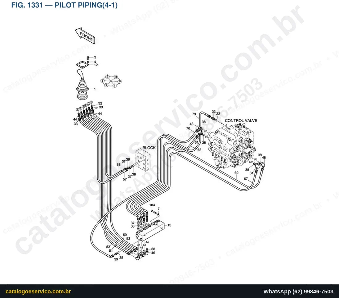 Vista explodida Pilot Piping(4-1) - Catálogo de Peças Doosan Solar 400LC-III