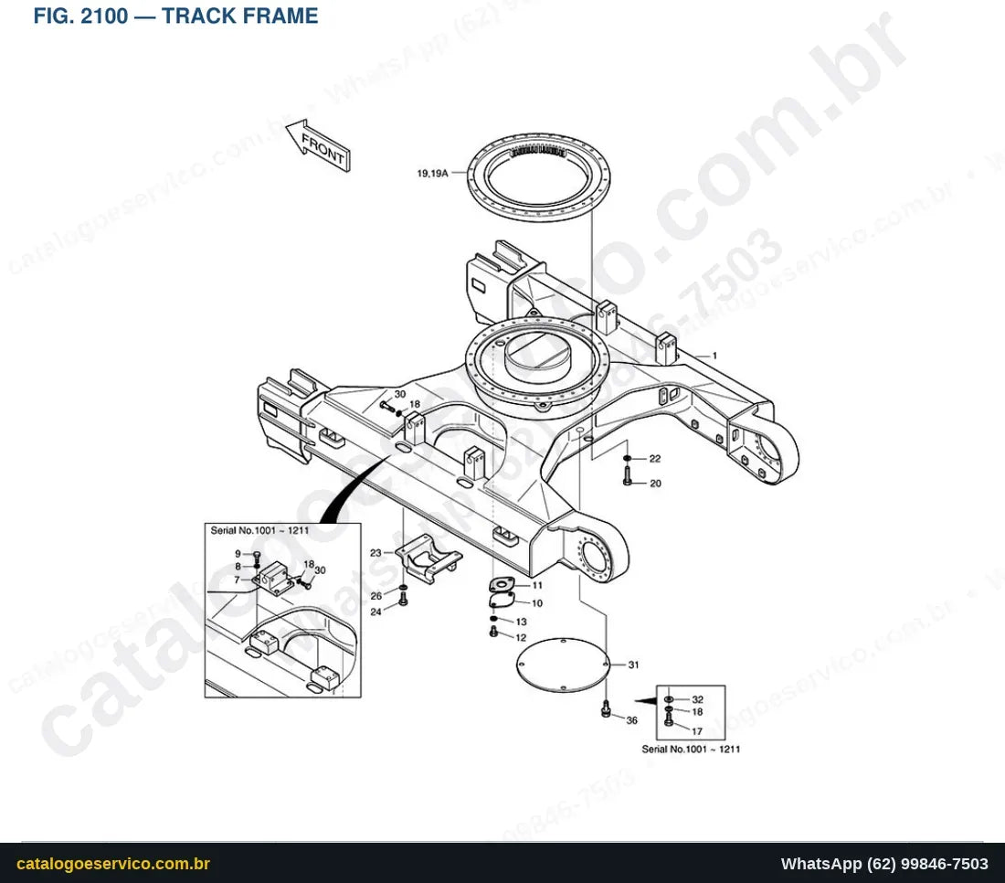 Vista explodida Track Frame - Catálogo de Peças Doosan Solar 400LC-V