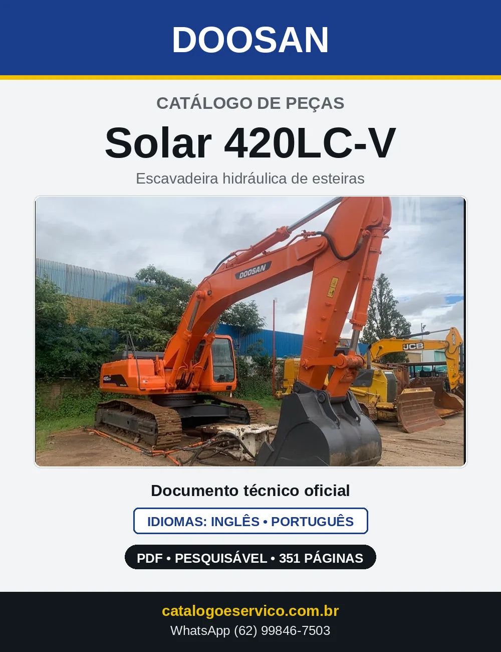Capa do Catálogo de Peças Doosan Solar 420LC-V em PDF, inglês e português