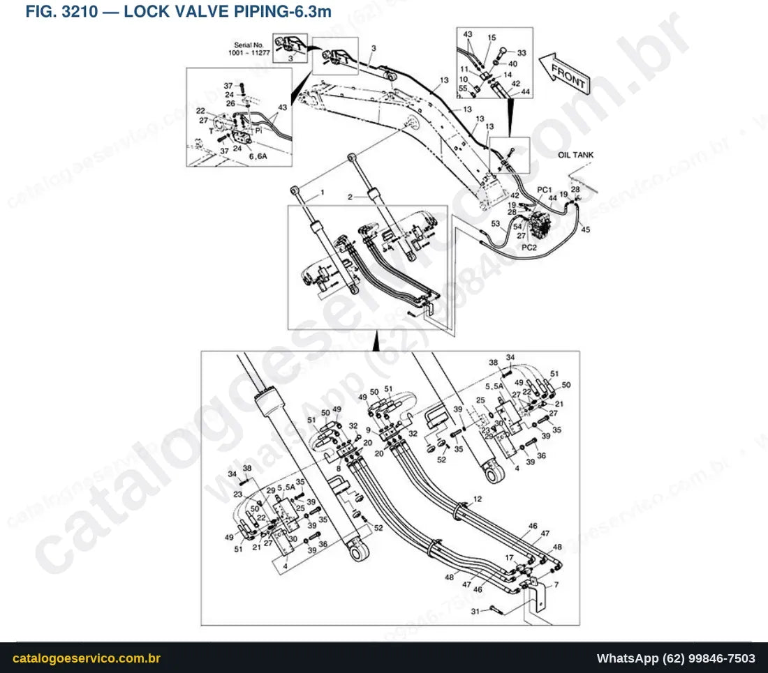 Vista explodida Lock Valve Piping-6.3M - Catálogo de Peças Doosan Solar 500LC-V