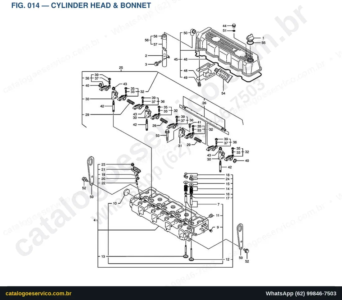 Vista explodida Cylinder Head & Bonnet - Catálogo de Peças Doosan Solar 55-V Plus