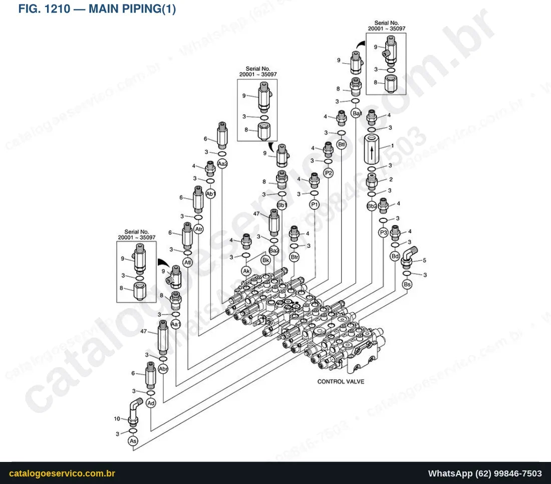 Vista explodida Main Piping(1) - Catálogo de Peças Doosan Solar 55-V Plus