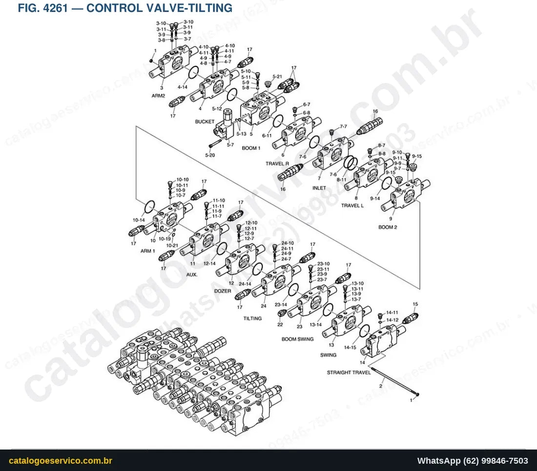 Vista explodida Control Valve-Tilting - Catálogo de Peças Doosan Solar 55-V Plus