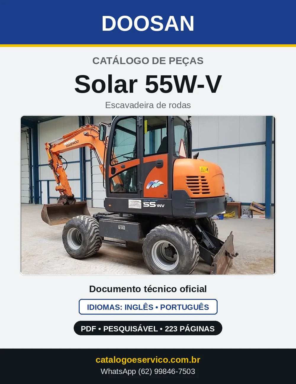 Capa do Catálogo de Peças Doosan Solar 55W-V em PDF, inglês e português