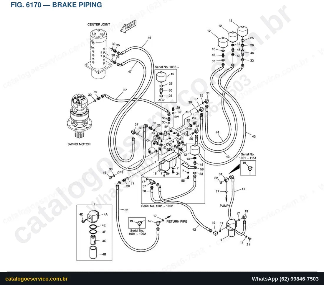 Vista explodida Brake Piping - Catálogo de Peças Doosan Solar 55W-V