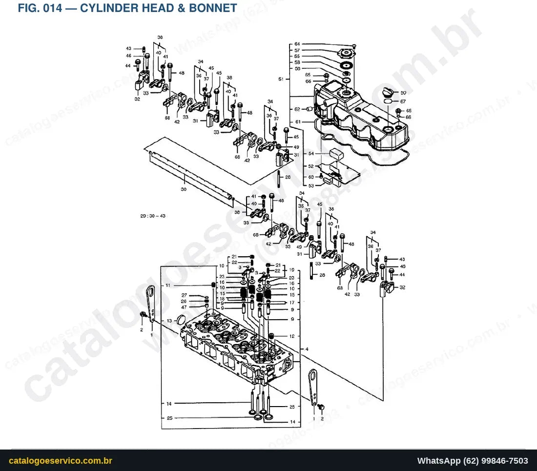 Vista explodida Cylinder Head & Bonnet - Catálogo de Peças Doosan Solar 55W-V Plus