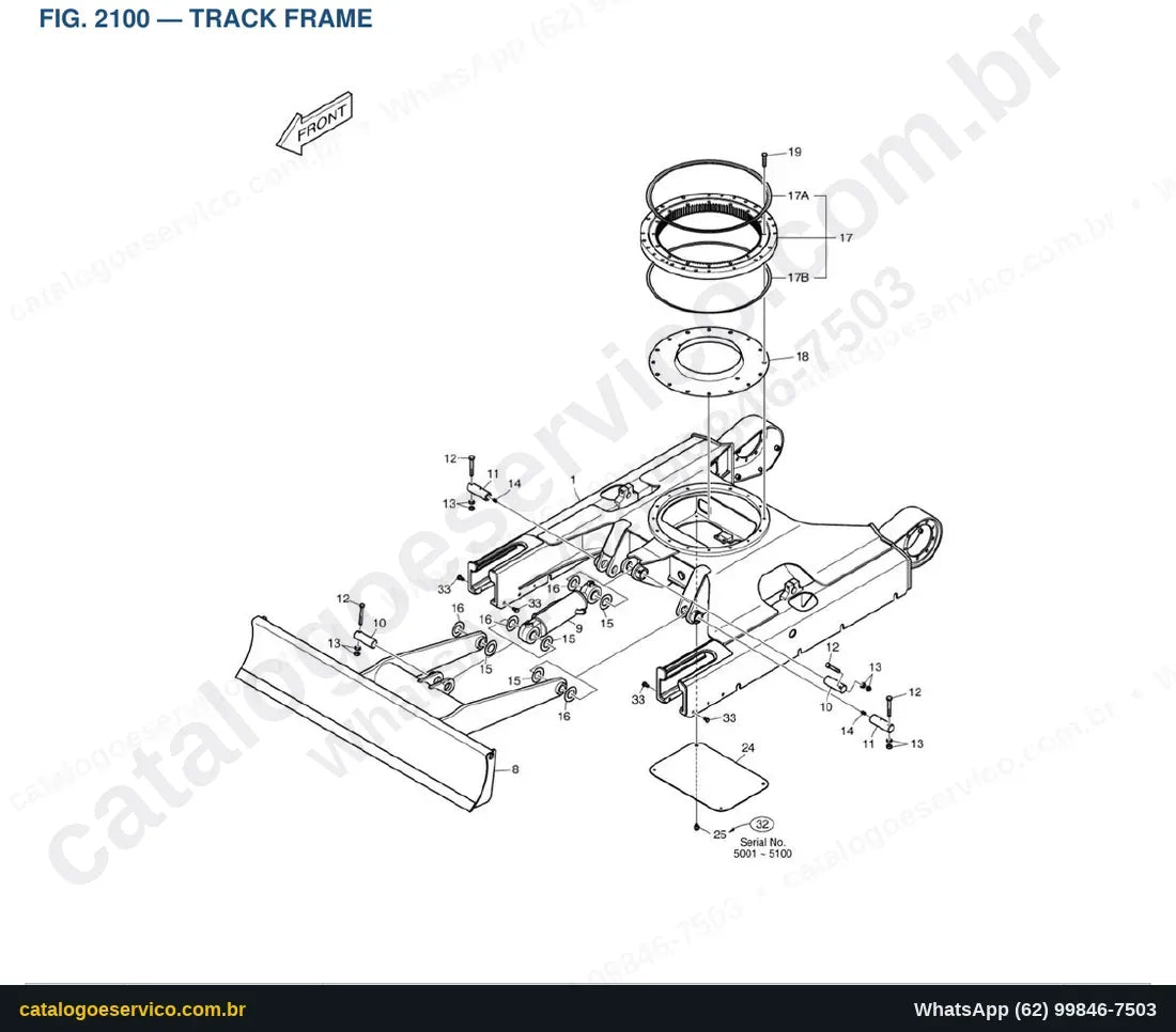 Vista explodida Track Frame - Catálogo de Peças Doosan Solar DX30Z
