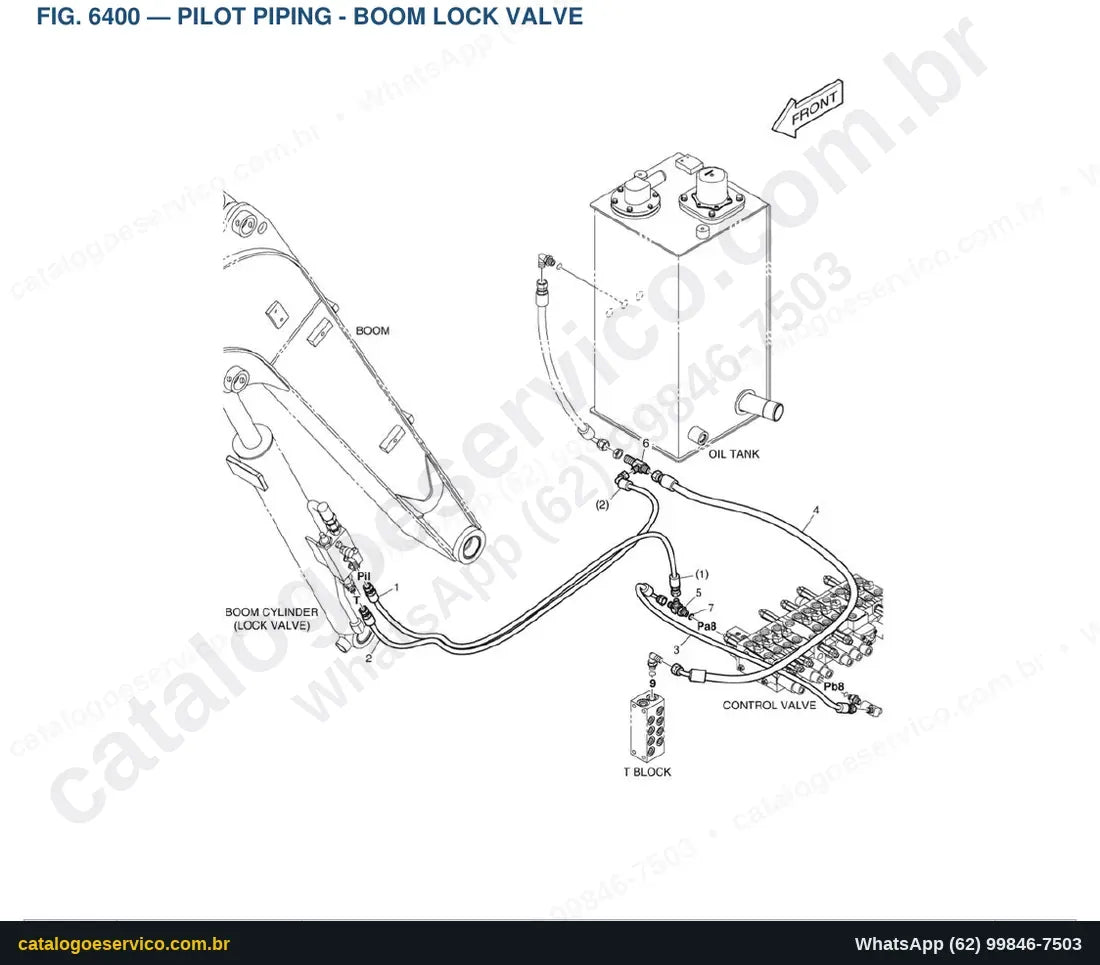 Vista explodida Pilot Piping - Boom Lock Valve - Catálogo de Peças Doosan Solar DX30Z