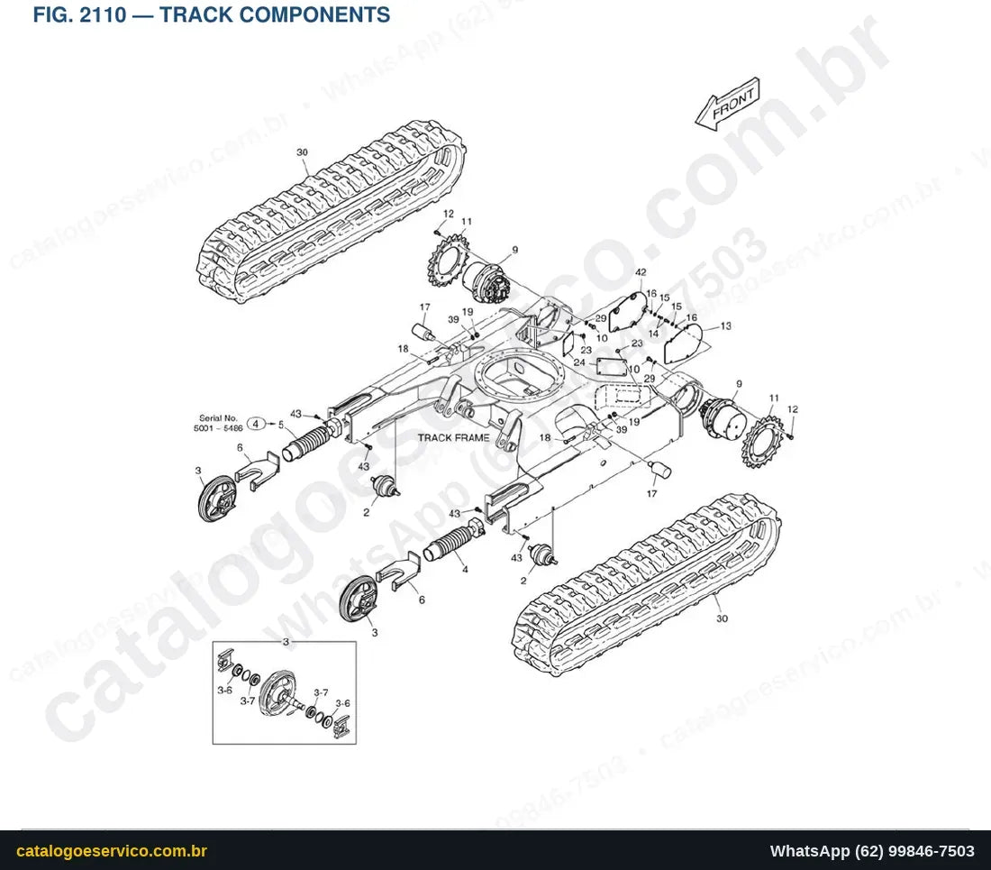 Vista explodida Track Components - Catálogo de Peças Doosan Solar DX35Z