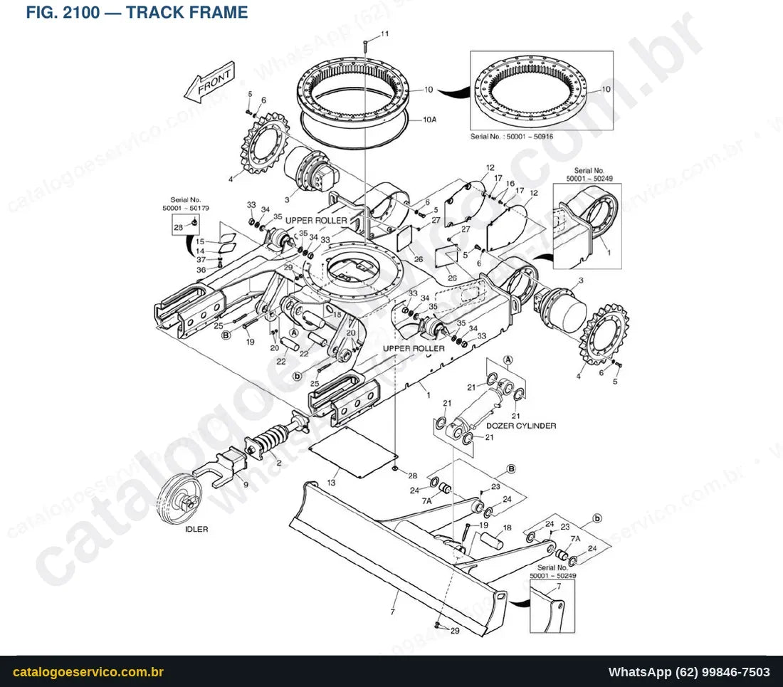 Vista explodida Track Frame - Catálogo de Peças Doosan Solar DX60R