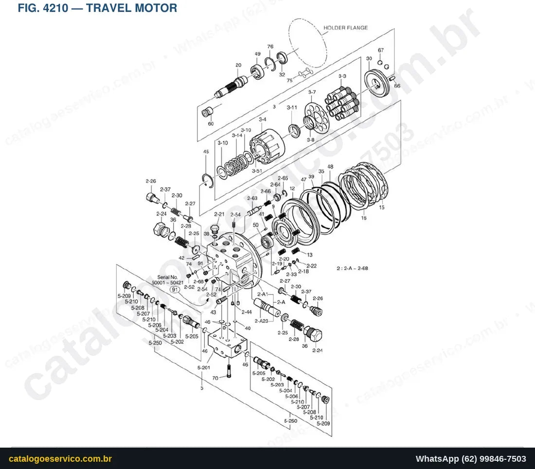 Vista explodida Travel Motor - Catálogo de Peças Doosan Solar DX60R