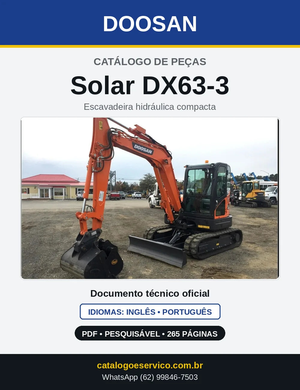 Capa do Catálogo de Peças Doosan Solar DX63-3 em PDF, inglês e português
