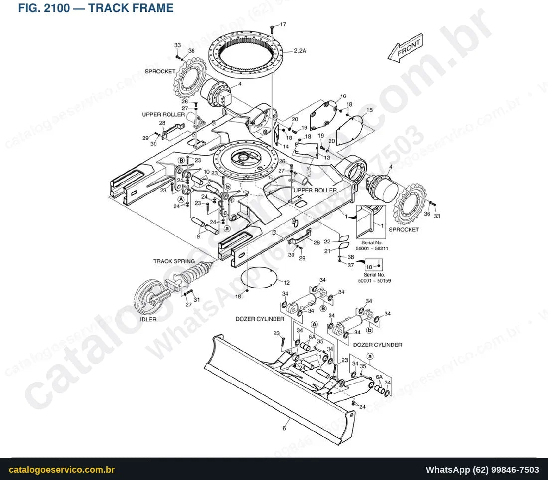 Vista explodida Track Frame - Catálogo de Peças Doosan Solar DX80R