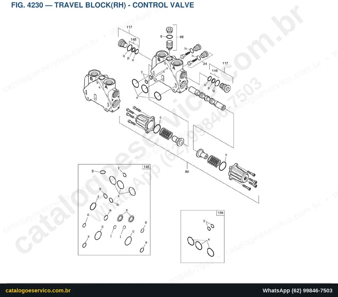 Vista explodida Travel Block(Rh) - Control Valve - Catálogo de Peças Doosan Solar DX80R