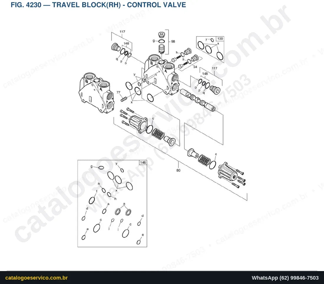 Vista explodida Travel Block(Rh) - Control Valve - Catálogo de Peças Doosan Solar DX85R-3