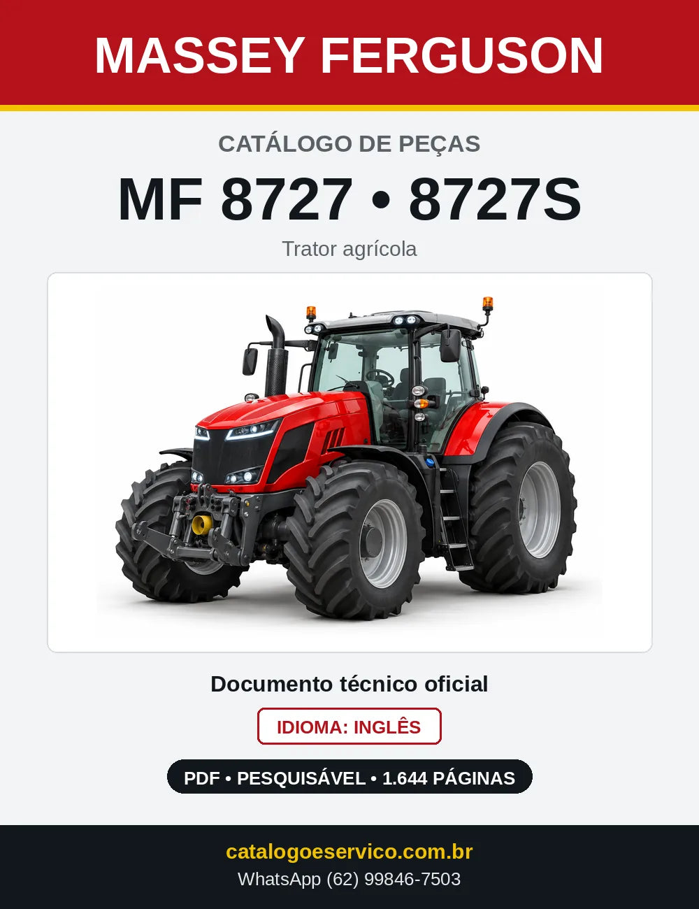 Capa do catálogo de peças Massey Ferguson MF 8727 e MF 8727S em PDF