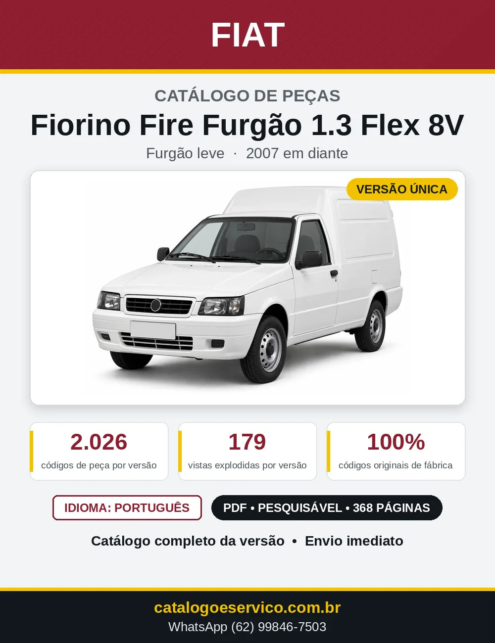 Capa do Catálogo de Peças Fiat Fiorino Fire Furgão 1.3 Flex 8V 2007 em diante