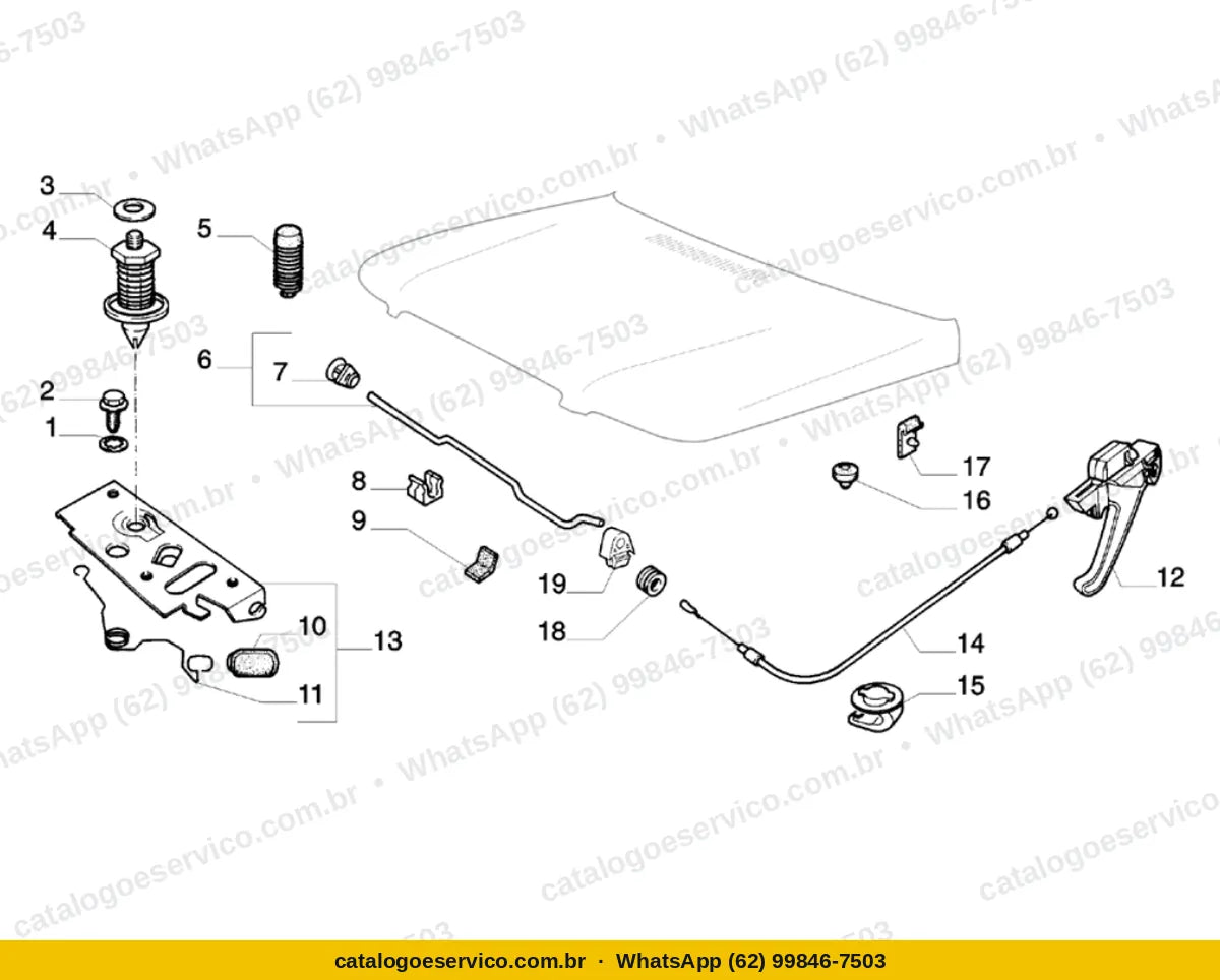 Vista explodida do Catálogo de Peças Fiat Fiorino Fire Furgão 1.3 Flex 8V: Capot