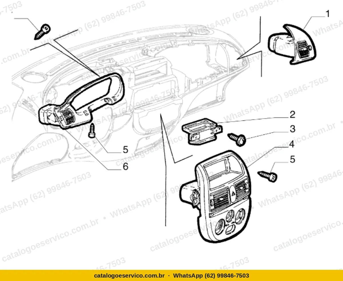 Vista explodida do Catálogo de Peças Fiat Marea ELX 1.8 16V: Painel principal