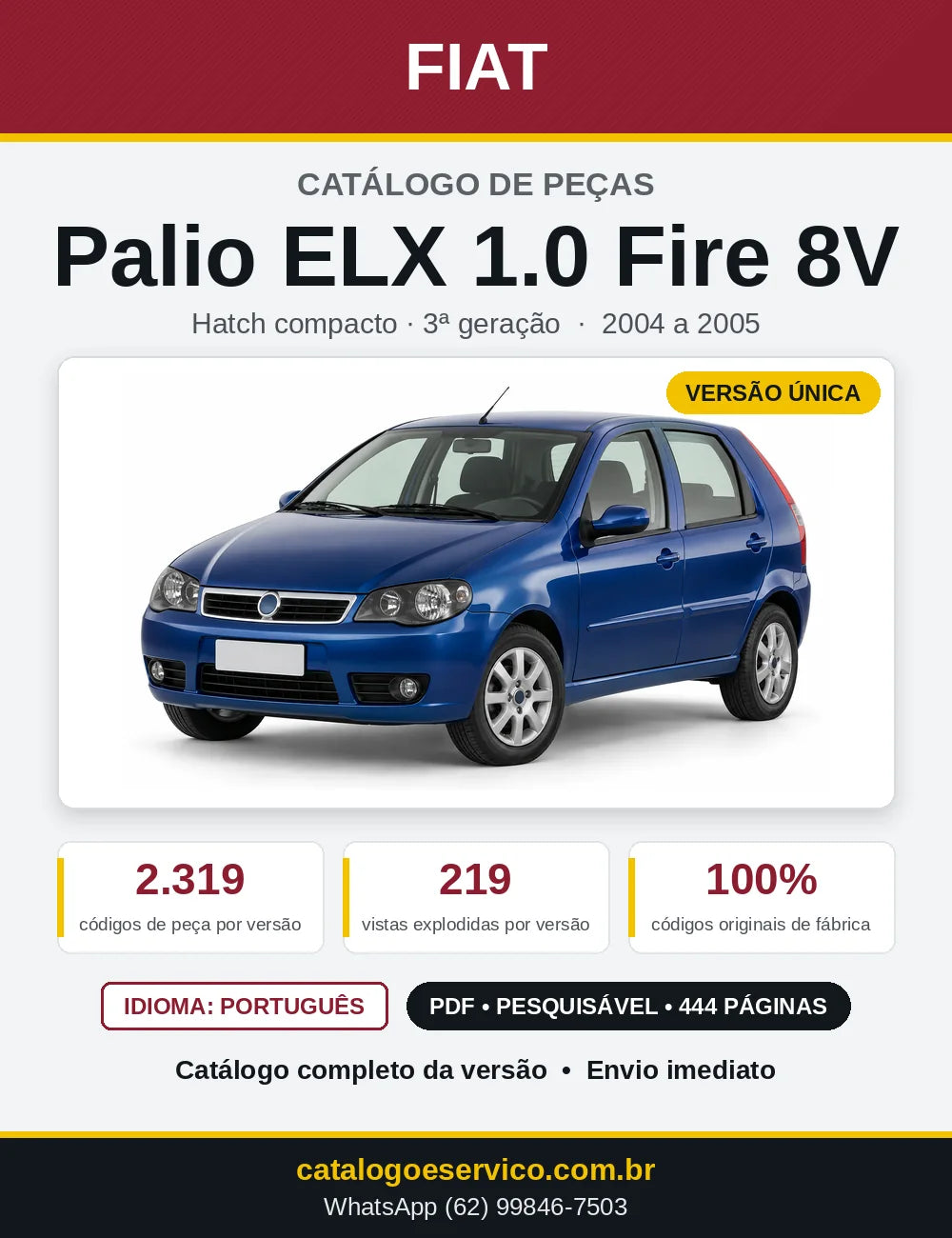 Capa do Catálogo de Peças Fiat Palio ELX 1.0 Fire 8V 2004 a 2005