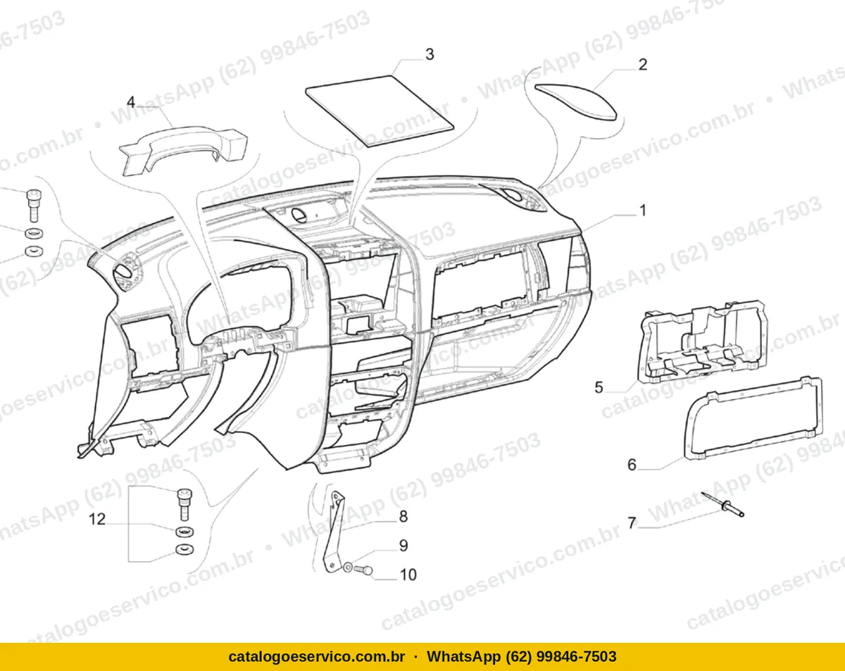 Vista explodida do Catálogo de Peças Fiat Palio ELX 1.0 Fire 8V: Painel principal