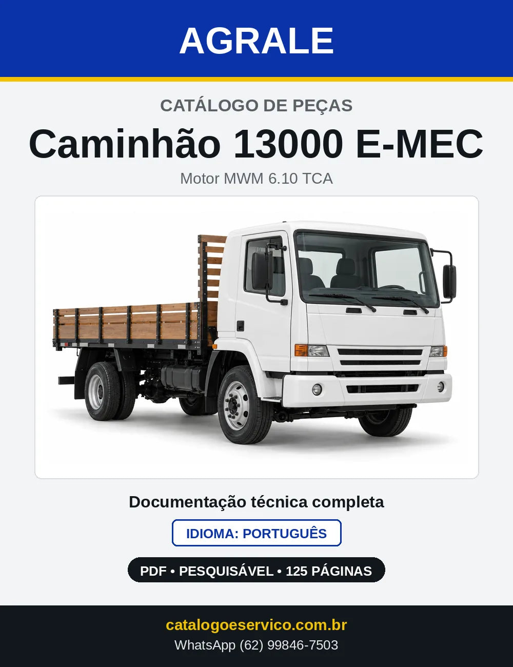 Capa do Catálogo de Peças Agrale Caminhão 13000 E-MEC em PDF