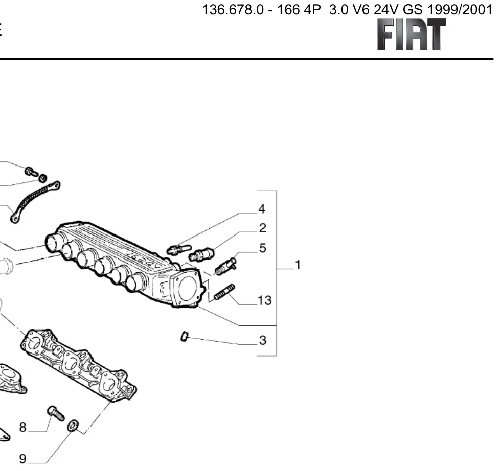 Página ilustrada do Catálogo de Peças Alfa Romeo 166 3.0 V6 24V com as posições numeradas