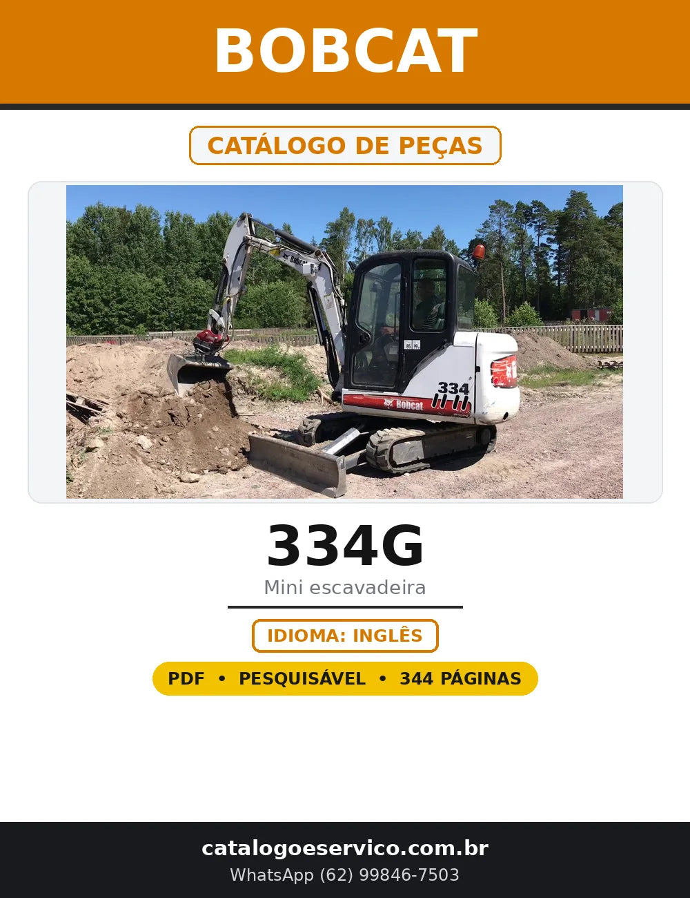 Capa do Catálogo de Peças Bobcat 334G em PDF com 344 páginas