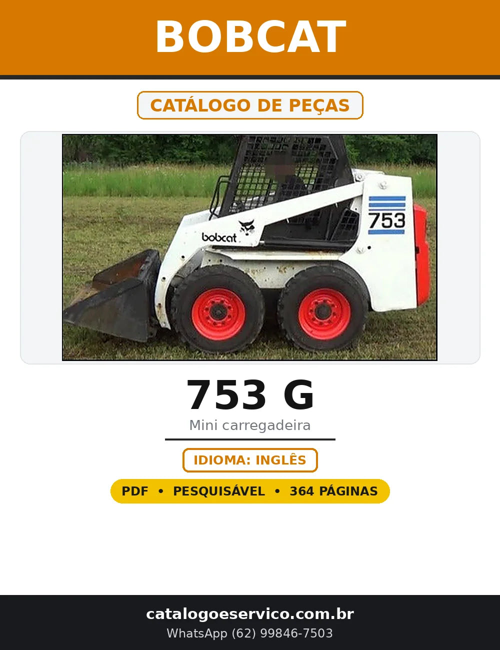 Capa do Catálogo de Peças Bobcat 753 G em PDF com 364 páginas