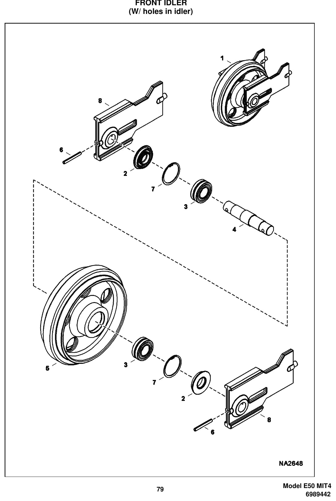 Página ilustrada do Catálogo de Peças Bobcat E50 com as posições numeradas